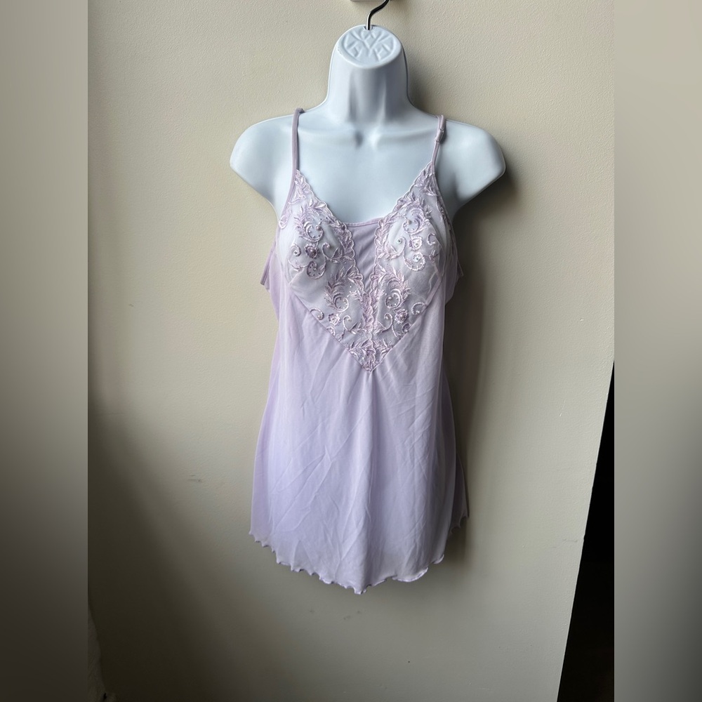 Vintage Seductive Wear Lavender Lace Camisole Dress with Mesh Bust, Size Medium